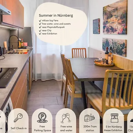 Falk Homes- Luxus Apartments, Ideal Fuer Geschaeftsreisende & Familien - Nahe Messe, Im Zentrum Nuernbergs Mit Balkon, Arbeitsplatz & Parkplatz, Inkl Grossen Ventilatoren, Handtuecher & Bettwaesche, Playmobilfunpark, Self Check-in