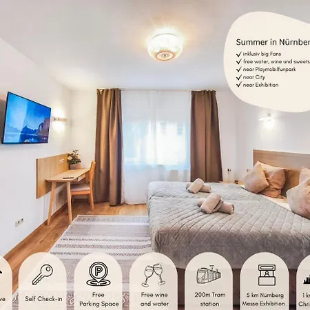 Appartement Falk Homes- Luxus Apartments, Ideal Fuer Geschaeftsreisende & Familien - Nahe Messe, Im Zentrum Nuernbergs Mit Balkon, Arbeitsplatz & Parkplatz, Inkl Grossen Ventilatoren, Handtuecher & Bettwaesche, Playmobilfunpark, Self Check-in Neurenberg
