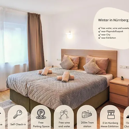 Апартаменты Zentrale Luxus Nuernberg, Naehe Messe, Balkon, Parkplatz, Self-check-in Нюрнберг